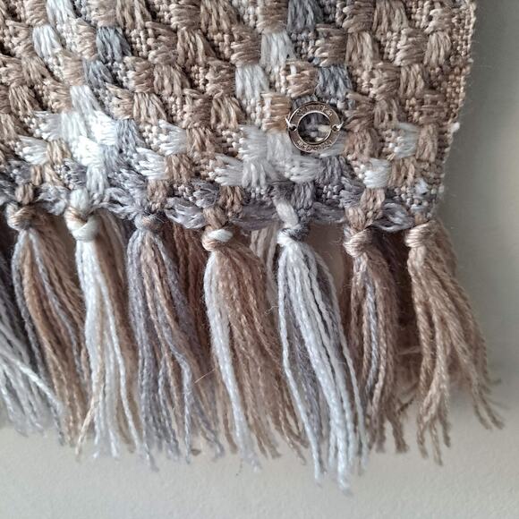 Calvin Klein Beige Tan & Olive Green Basket Weave Chunky Knit Scarf - 23" x 75" - Picture 11 of 13